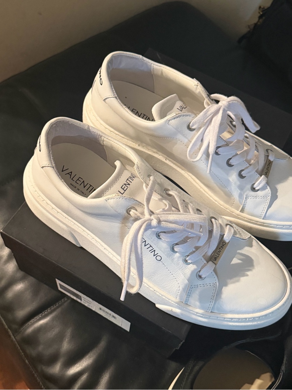 Valentino White Leather Low-Top Lace-Up Sneakers MENS SHOES!!